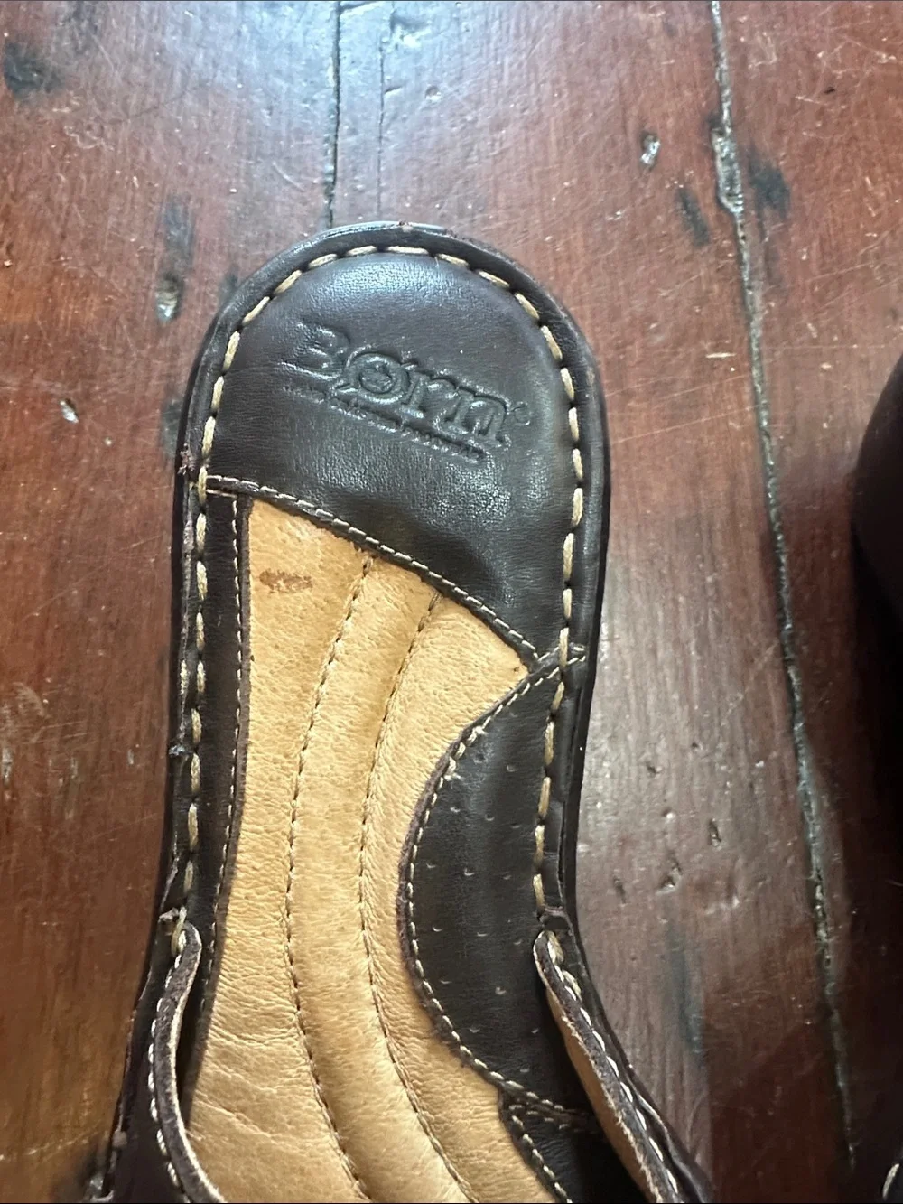 Born Dark Brown Leather Cross-Strap Slide Sandals Size 8